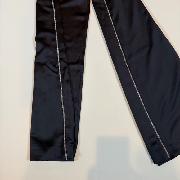 Jason Wu Black Satin Wide Leg Tuxedo Pants w/Rhinestone Side Stripe – Sz 2 – NWT - Picture 4 of 7
